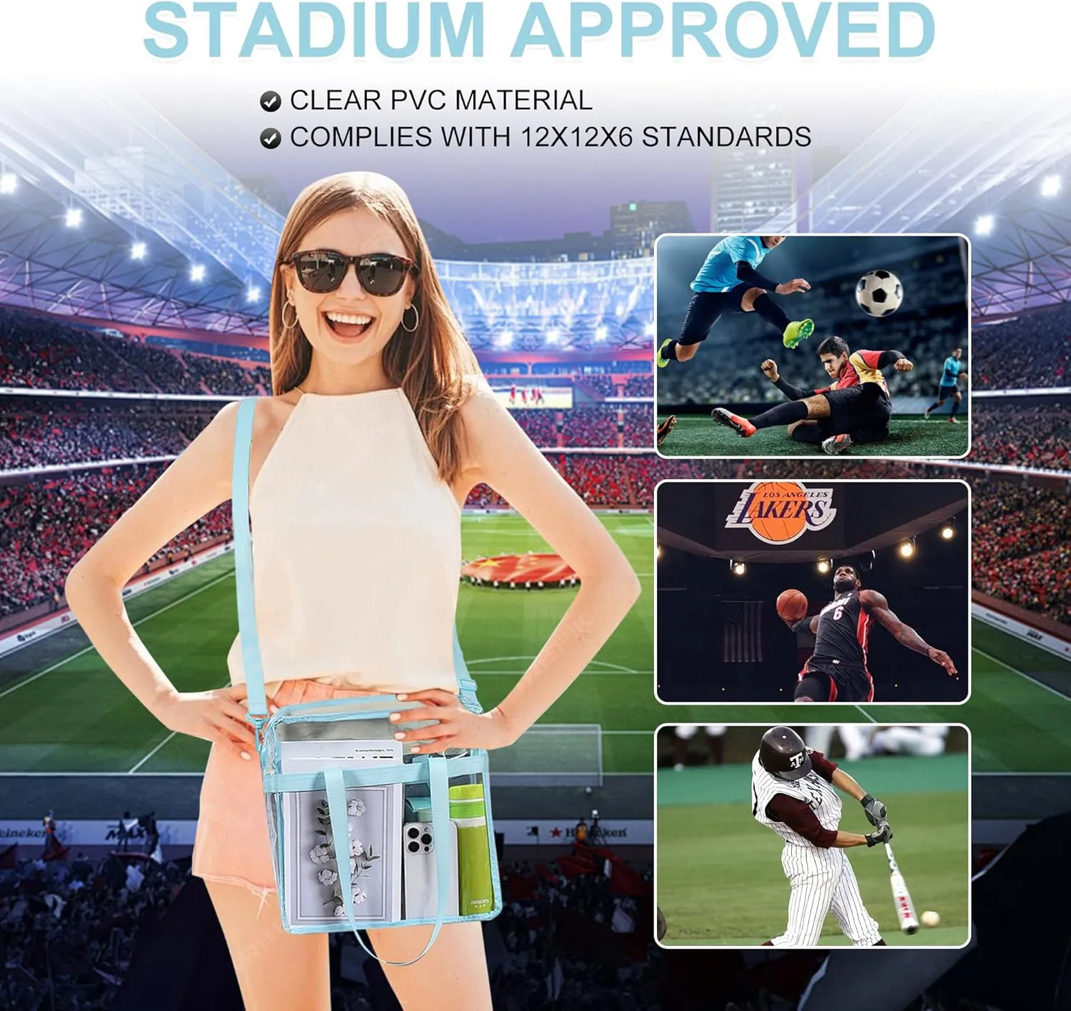 Oraben Clear Tote Bag Clear Bag Stadium Approved 12x6x12 Stadium Bag for Work, Sports Games,Gym