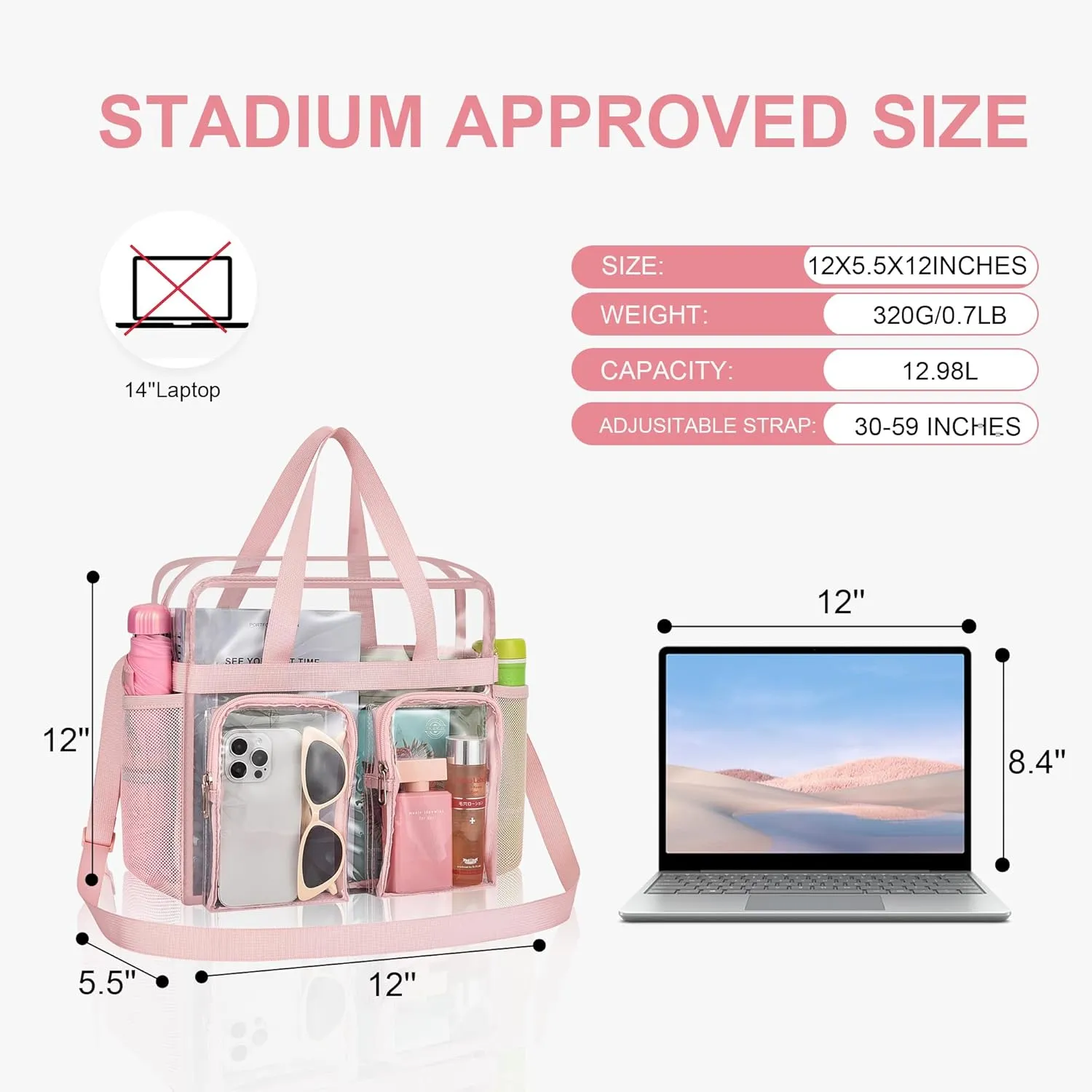 Oraben Clear Tote Bag Clear Bag Stadium Approved 12x6x12 Stadium Bag for Work, Sports Games,Gym