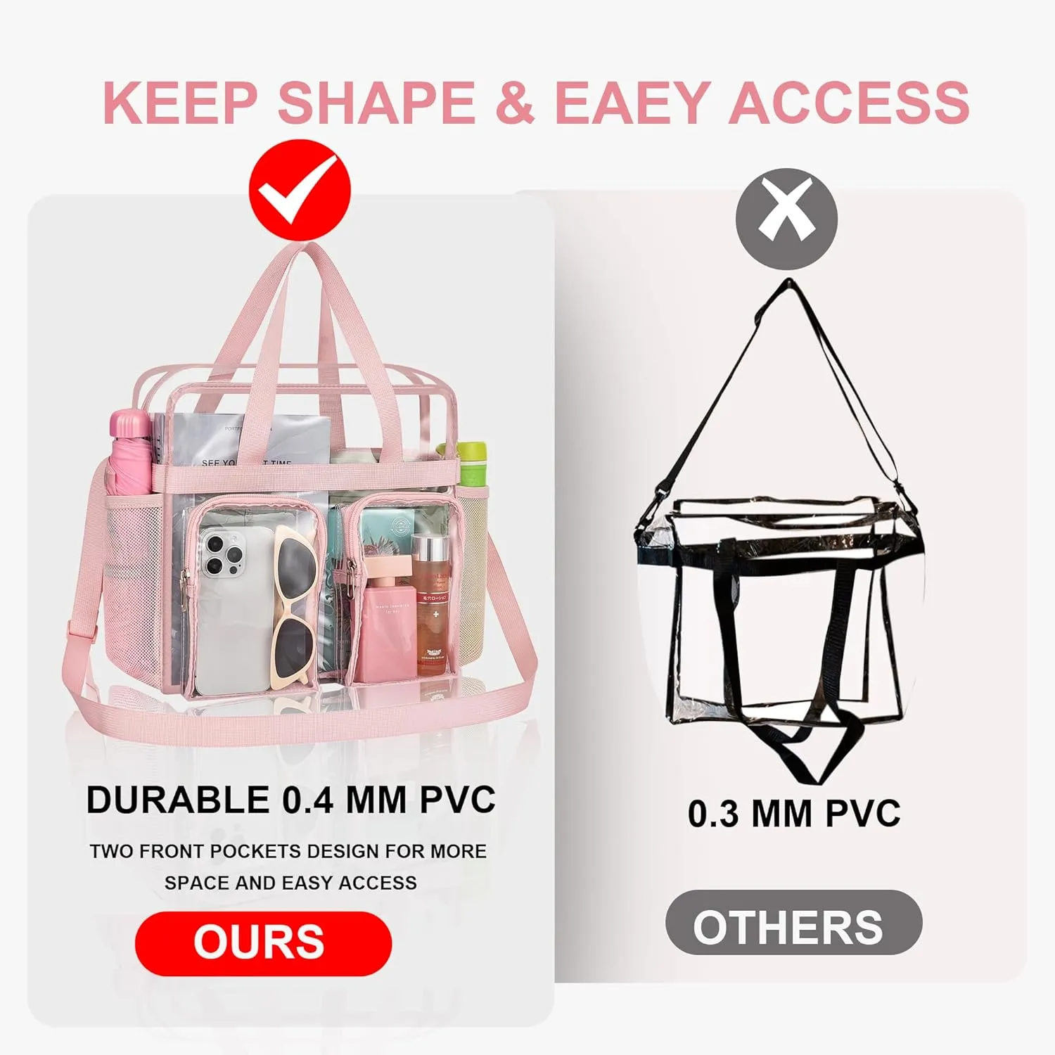 Oraben Clear Tote Bag Clear Bag Stadium Approved 12x6x12 Stadium Bag for Work, Sports Games,Gym