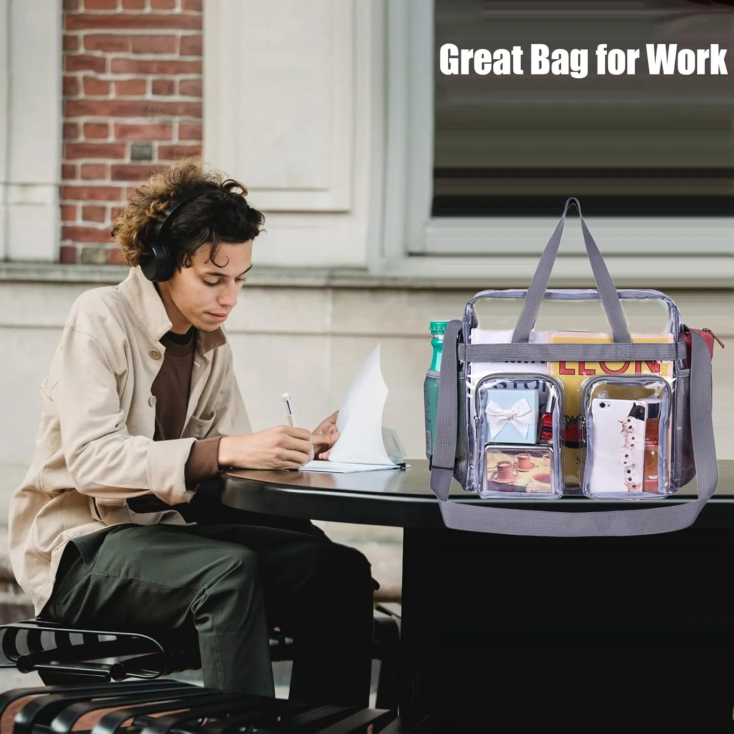 Oraben Clear Tote Bag Clear Bag Stadium Approved 12x6x12 Stadium Bag for Work, Sports Games,Gym