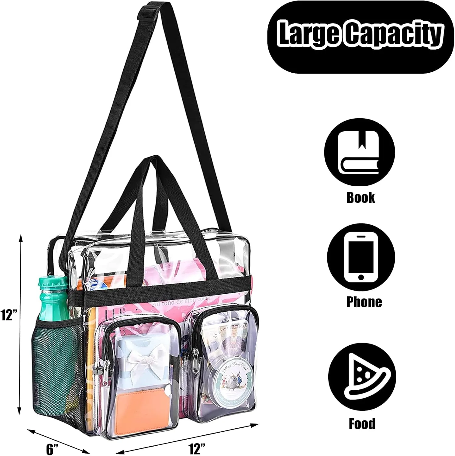 Oraben Clear Tote Bag Clear Bag Stadium Approved 12x6x12 Stadium Bag for Work, Sports Games,Gym