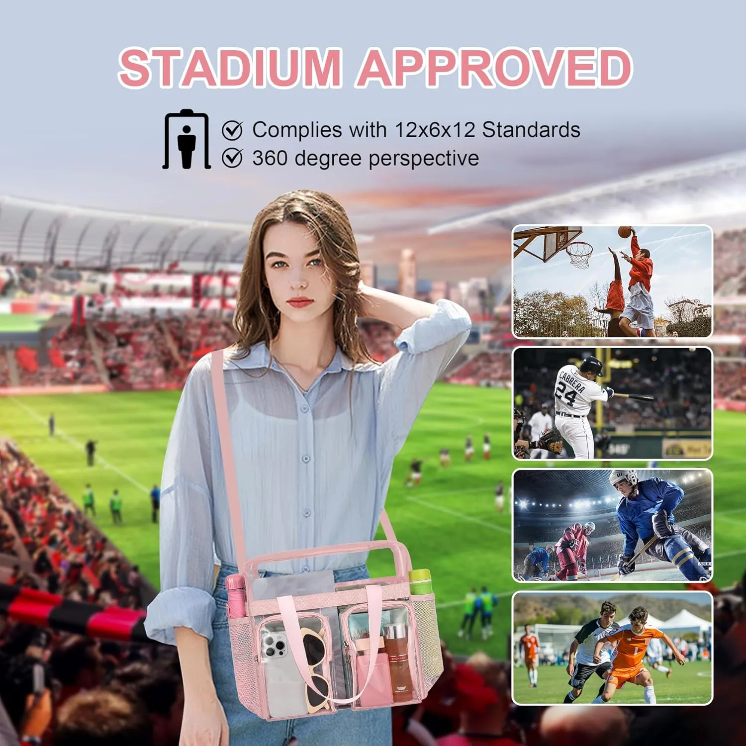 Oraben Clear Tote Bag Clear Bag Stadium Approved 12x6x12 Stadium Bag for Work, Sports Games,Gym
