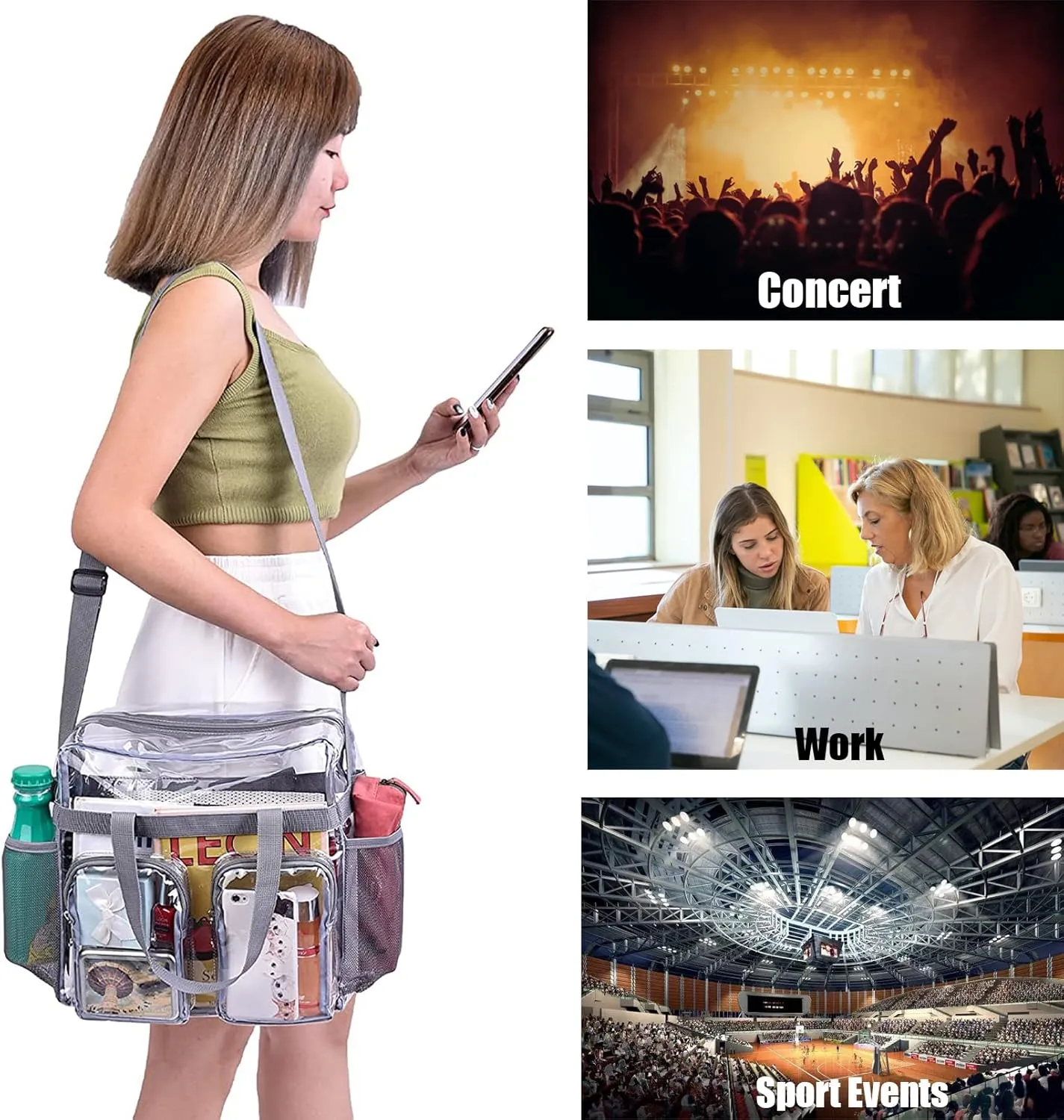 Oraben Clear Tote Bag Clear Bag Stadium Approved 12x6x12 Stadium Bag for Work, Sports Games,Gym
