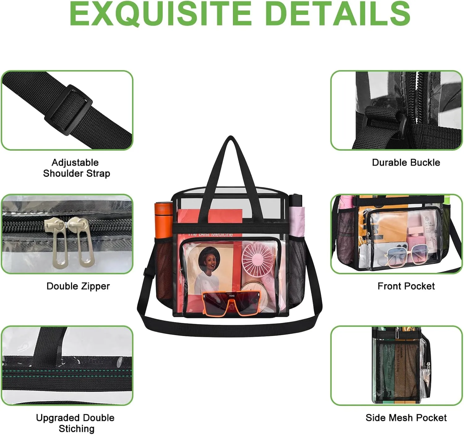 Oraben Clear Tote Bag Clear Bag Stadium Approved 12x6x12 Stadium Bag for Work, Sports Games,Gym