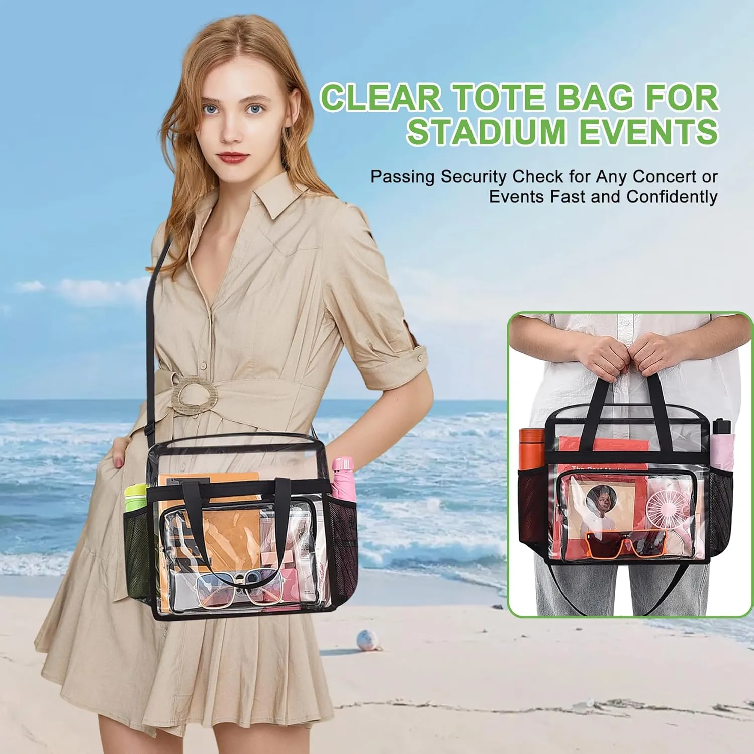 Oraben Clear Tote Bag Clear Bag Stadium Approved 12x6x12 Stadium Bag for Work, Sports Games,Gym