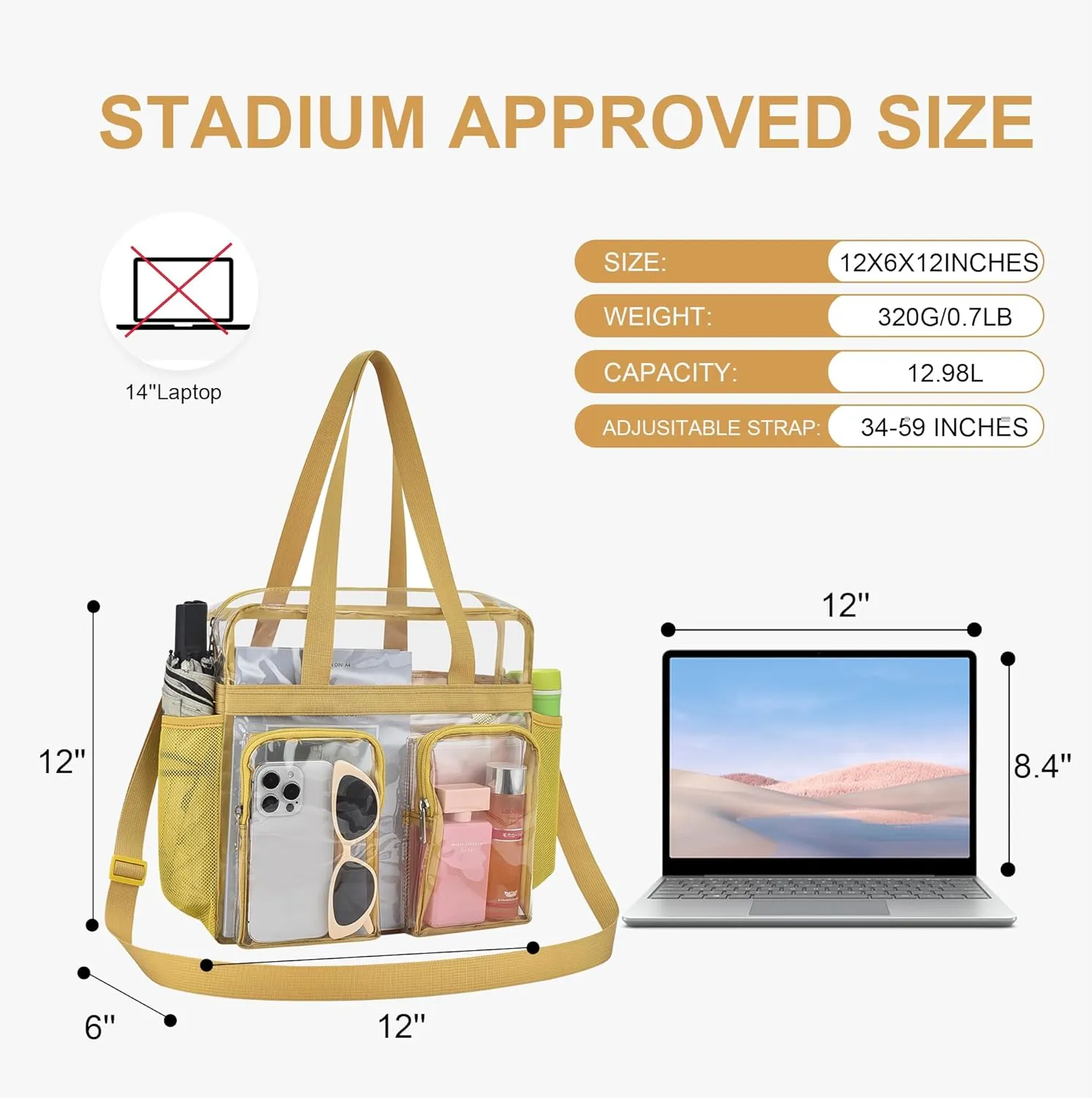 Oraben Clear Tote Bag Clear Bag Stadium Approved 12x6x12 Stadium Bag for Work, Sports Games,Gym