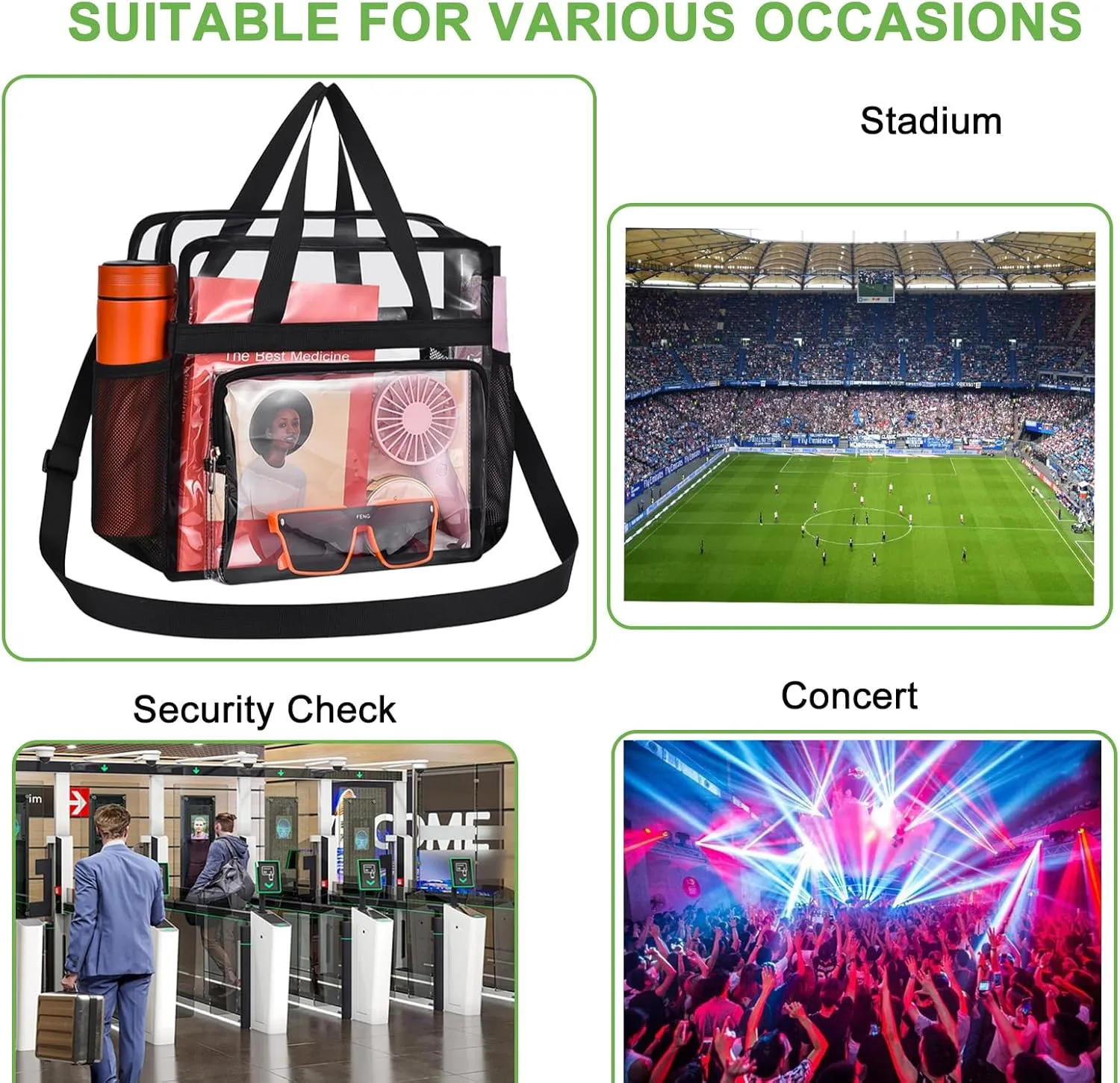 Oraben Clear Tote Bag Clear Bag Stadium Approved 12x6x12 Stadium Bag for Work, Sports Games,Gym