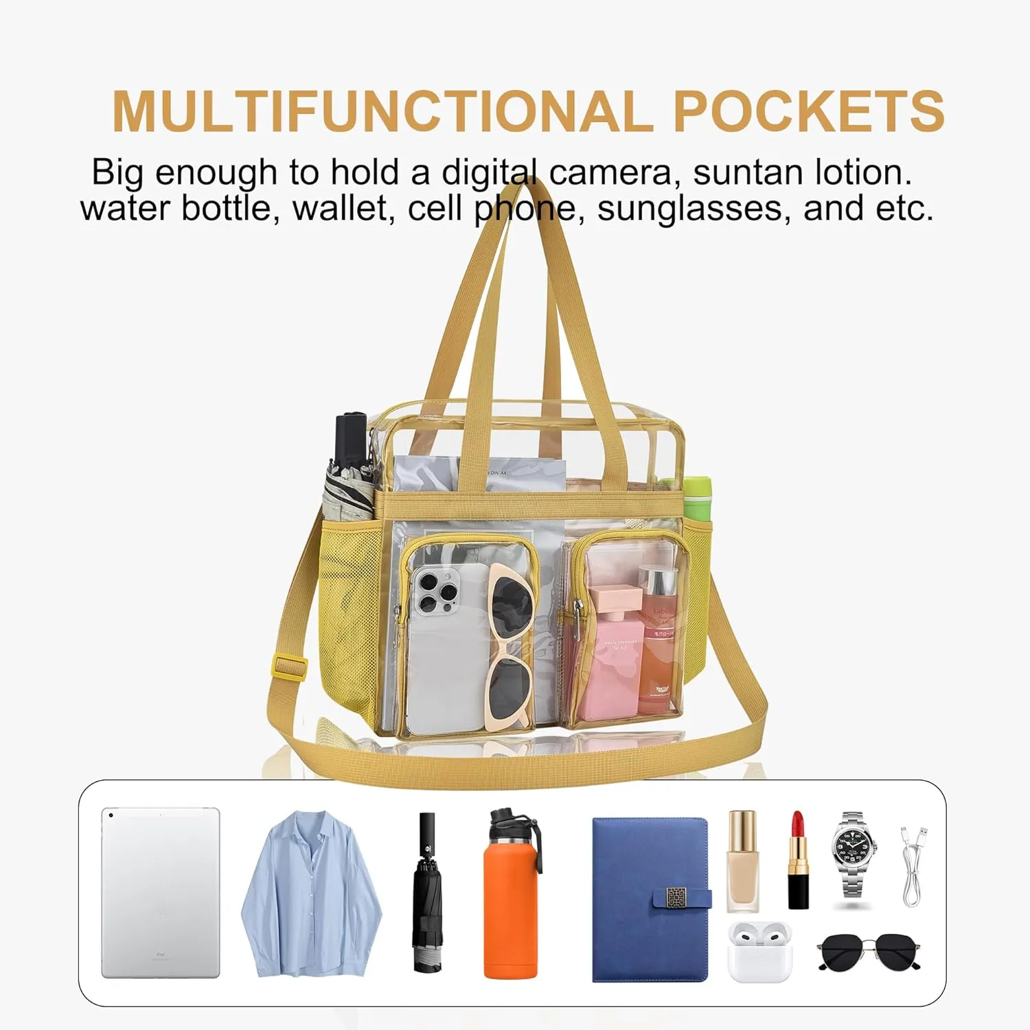 Oraben Clear Tote Bag Clear Bag Stadium Approved 12x6x12 Stadium Bag for Work, Sports Games,Gym