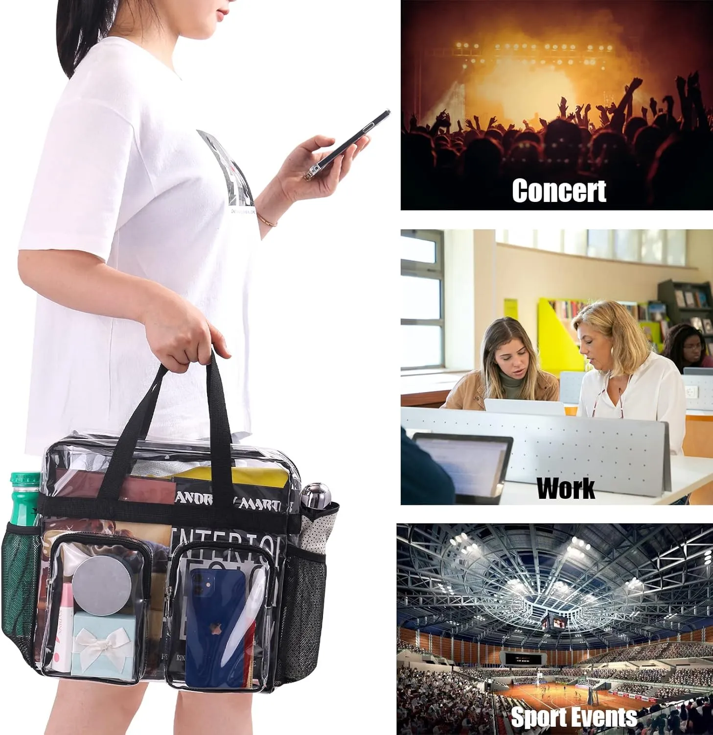 Oraben Clear Tote Bag Clear Bag Stadium Approved 12x6x12 Stadium Bag for Work, Sports Games,Gym
