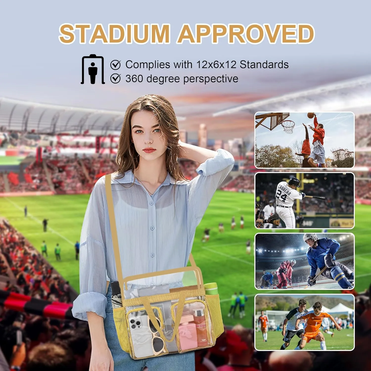 Oraben Clear Tote Bag Clear Bag Stadium Approved 12x6x12 Stadium Bag for Work, Sports Games,Gym