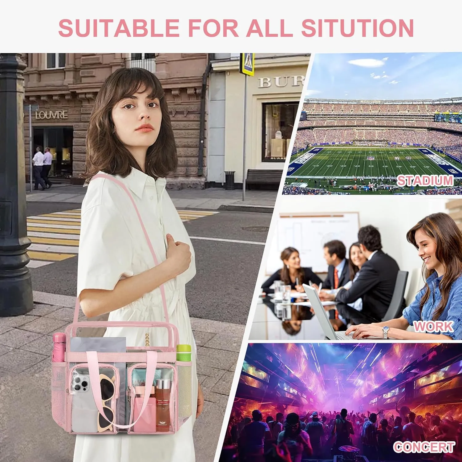Oraben Clear Tote Bag Clear Bag Stadium Approved 12x6x12 Stadium Bag for Work, Sports Games,Gym