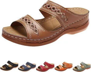 Orthopedic Sandals for Women Lightweight Athletic Slip On Sandals Casual Vintage Flats Embroidered Slippers Arch Support Walking Sandles