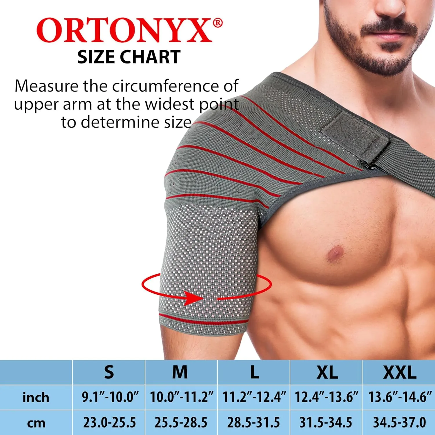 ORTONYX Shoulder Stability Brace Compression Sleeve for Rotator Cuff Support, Injury Prevention, Dislocated AC Joint, Labrum Tear, Frozen Shoulder Pain, Sprain, Soreness, Bursitis/S