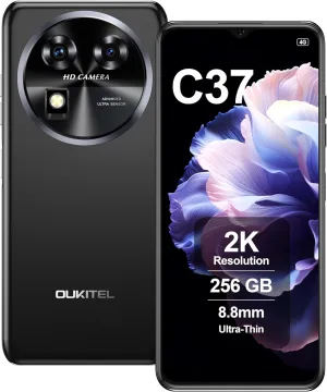OUKITEL C37 Smartphone, 24GB RAM 256GB ROM, 6.6 Inch FHD  60Hz Display, 48MP 32MP Camera, 5150mAh, Octa-Core, 4G Dual SIM Cell Phones, Fingerprint, Face ID, GPS, Black