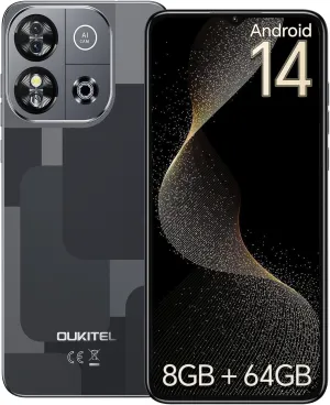 OUKITEL C57S Unlocked Cell Phone Android 14-8GB RAM 64 ROM/128GB Mobile Phones, 6.52" HD , 4300mAh Smartphone Octa-core, 13MP Main Camera Cell Phones 4G Dual SIM Face ID/GPS/3.5mm Jack T-Mobile Black