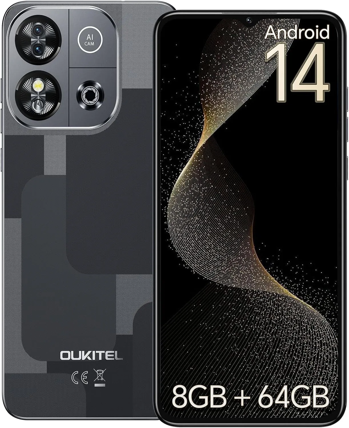 OUKITEL C57S Unlocked Cell Phone Android 14-8GB RAM 64 ROM/128GB Mobile Phones, 6.52" HD , 4300mAh Smartphone Octa-core, 13MP Main Camera Cell Phones 4G Dual SIM Face ID/GPS/3.5mm Jack T-Mobile Black
