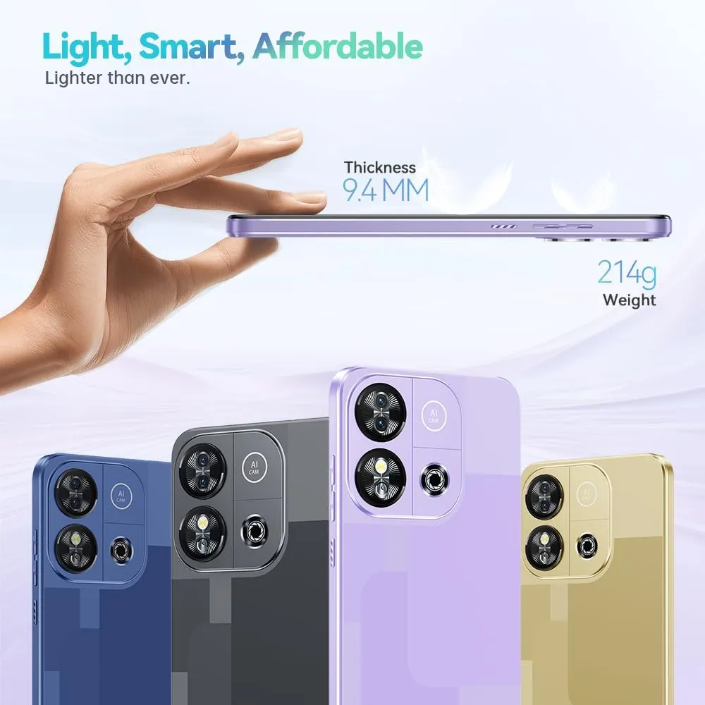 OUKITEL C57S Unlocked Mobile Phones - 8GB 64GB/128GB Cell Phone, 4300mAh Battery, 6.52 inch HD  Android 14 Smartphones Octa-core, 13MP 5MP Camera 4G Dual SIM, Face ID/GPS/3.5mm Jack, Purple