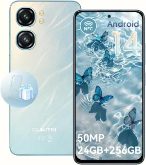OUKITEL C58 Pro Unlocked Cell Phone - Android 14 Mobile Phone with 24(6 18) GB  256GB/1TB TF Expand, 6.7" HD  Screen 90Hz 5150mAh Battery 50MP Main Camera Smartphones, NFC/T-Mobile/OTG/Dual SIM 2025