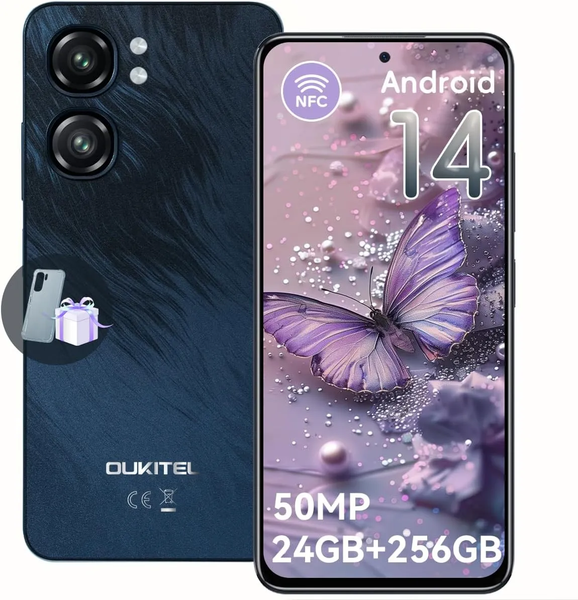 OUKITEL C58 Pro Unlocked Mobile Phones - Android 14 Cell Phone with 24(6 18) GB  256GB/1TB TF Expand, 6.7" HD  Screen 90Hz 5150mAh Battery 50MP Main Camera Smartphones, Dual SIM/NFC/T-Mobile/OTG 2025