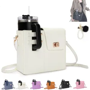 Outdoor Portable Crossbody Leather Bag, Compatible with Variety of Water Cups