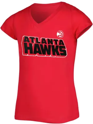 Outerstuff Atlanta Hawks Juniors Girls 4-16 Team Logo V-Neck T-Shirt