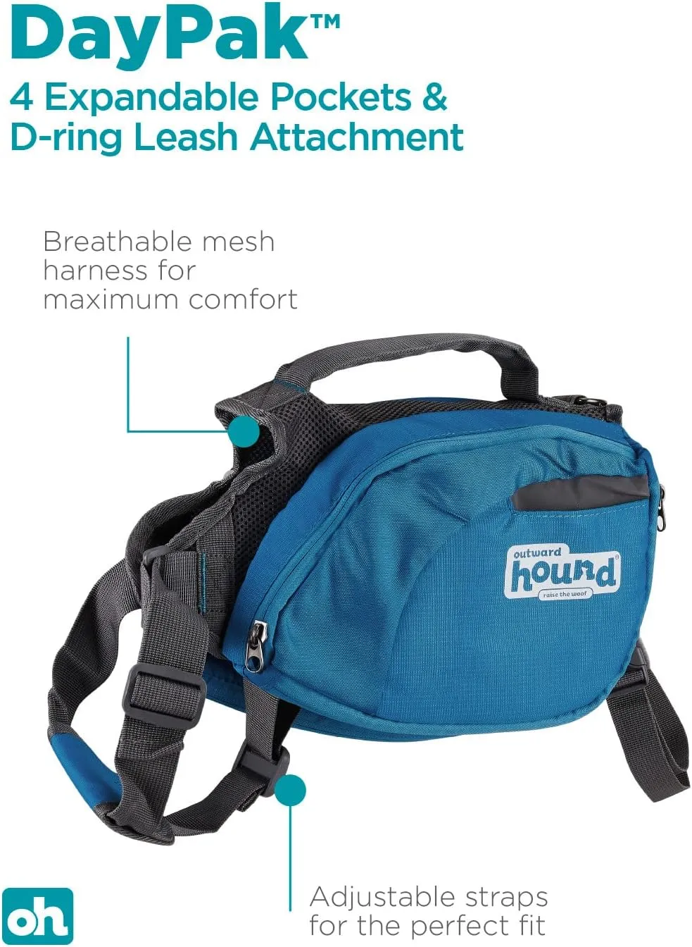 Outward Hound DayPak Blue Dog Saddleback Backpack, Medium