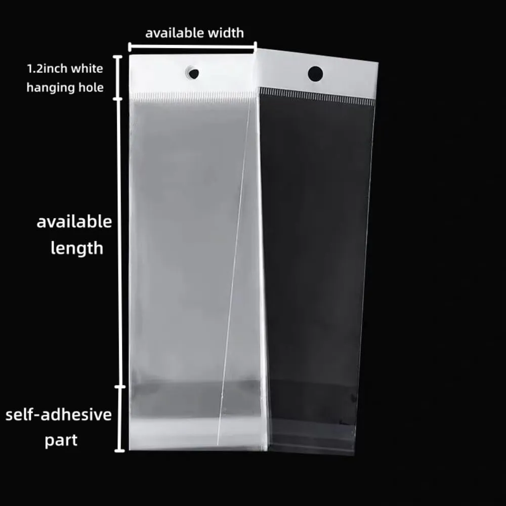 PABCK 100 Pack (Available Size 4.13x21.6 inch) Clear Self Adhesive Straight Hair Packaging Bags with Hang Hole Wigs Hair Storage Beauty Personal Care Hair Care Extensions Wigs Accessories