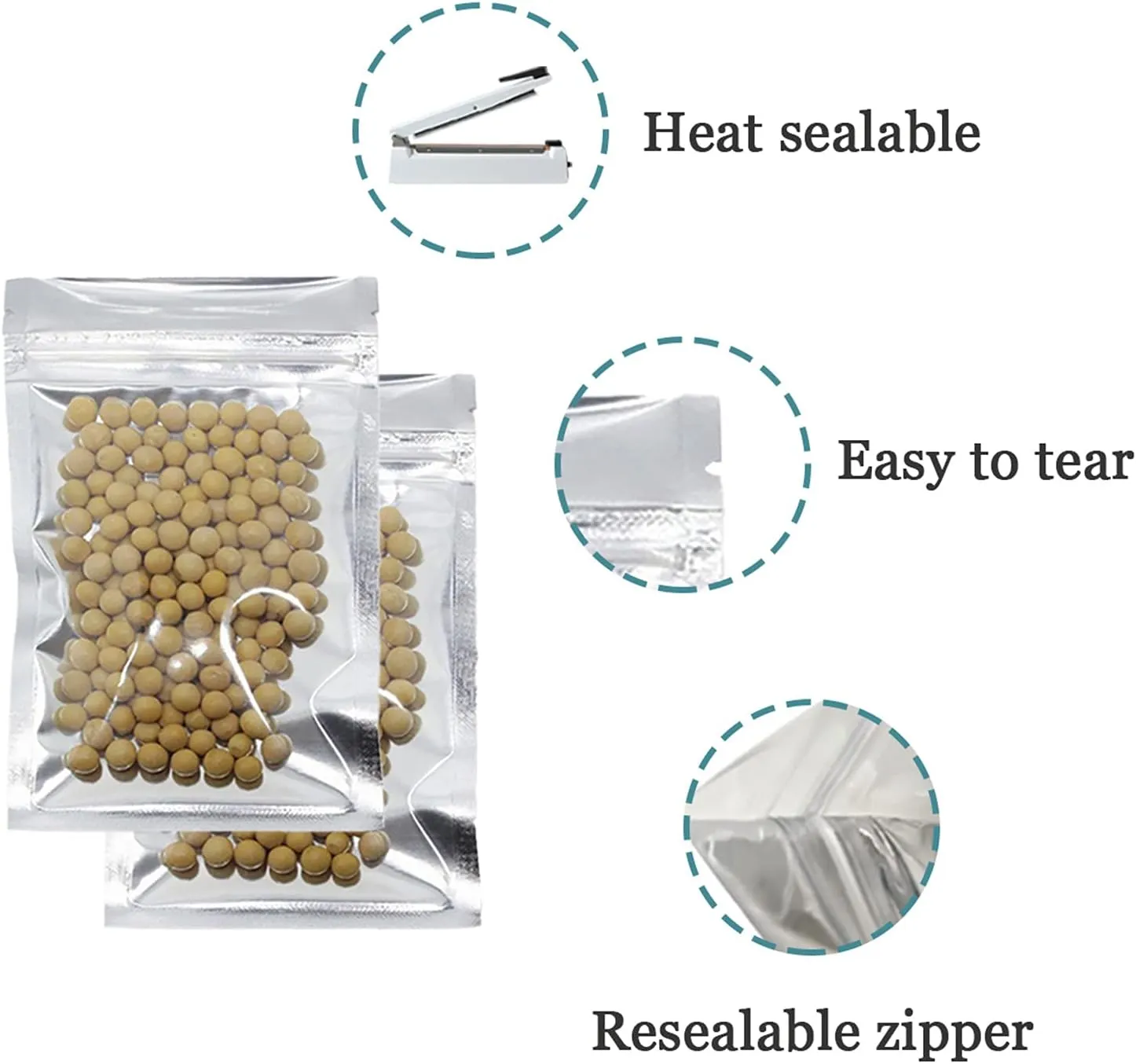 PABCK 1000 Pack 3.3x5.5 inch (Inside Size 3x4.3 inch) Clear Front Resealable Heat Seal Bags for Zip Bulk Food Storage Lock Bag Reclosable Airtight Foil Pouch Zipper Lock Packaging with Tear Notches