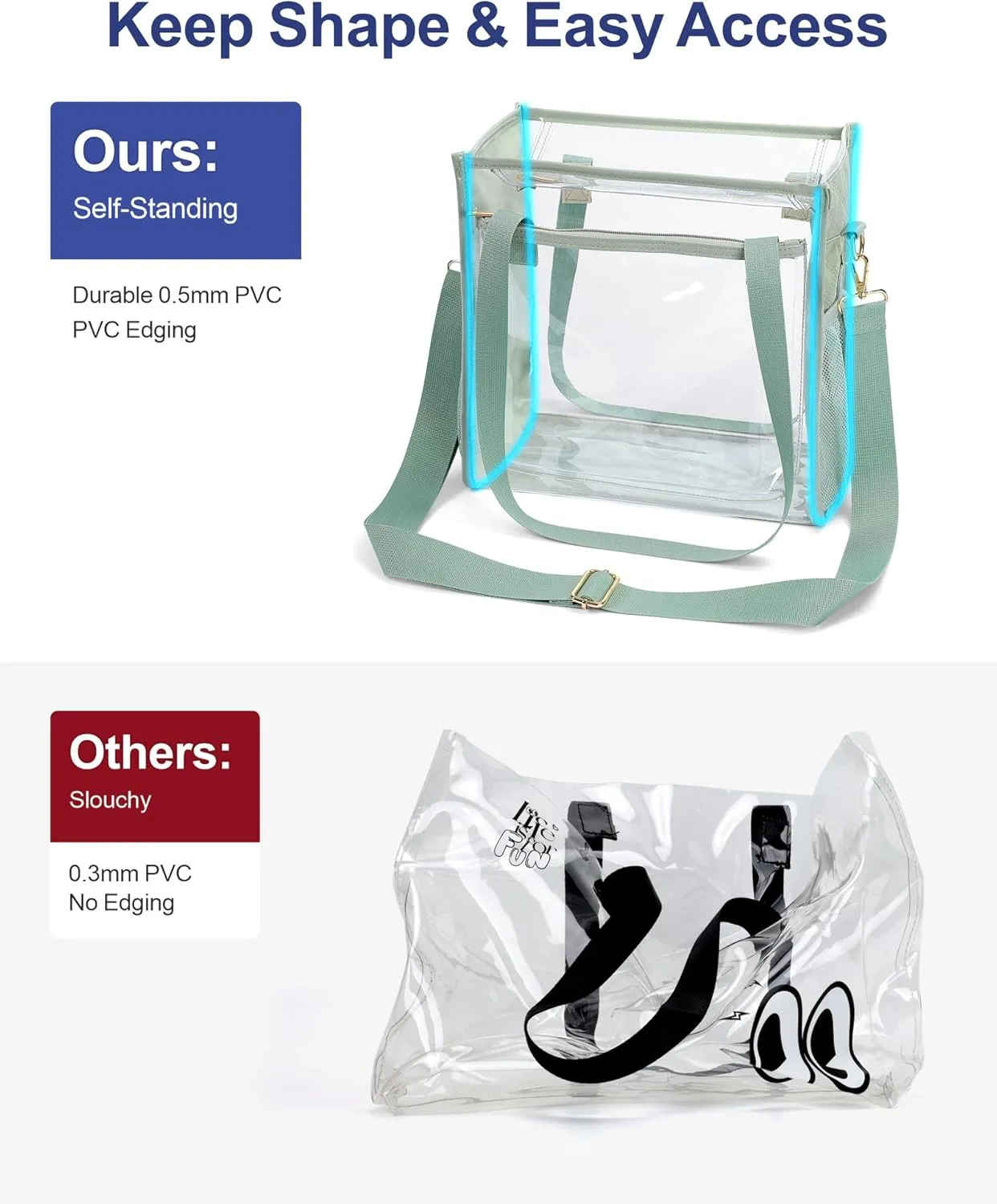 PACKISM Clear Bag 12x6x12 Stadium Approved - Clear Tote Bag for Sport Events Game Day Concert and Work