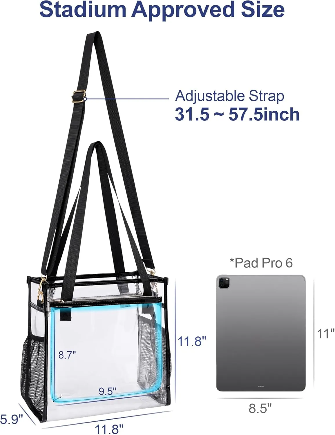 PACKISM Clear Bag 12x6x12 Stadium Approved - Clear Tote Bag for Sport Events Game Day Concert and Work