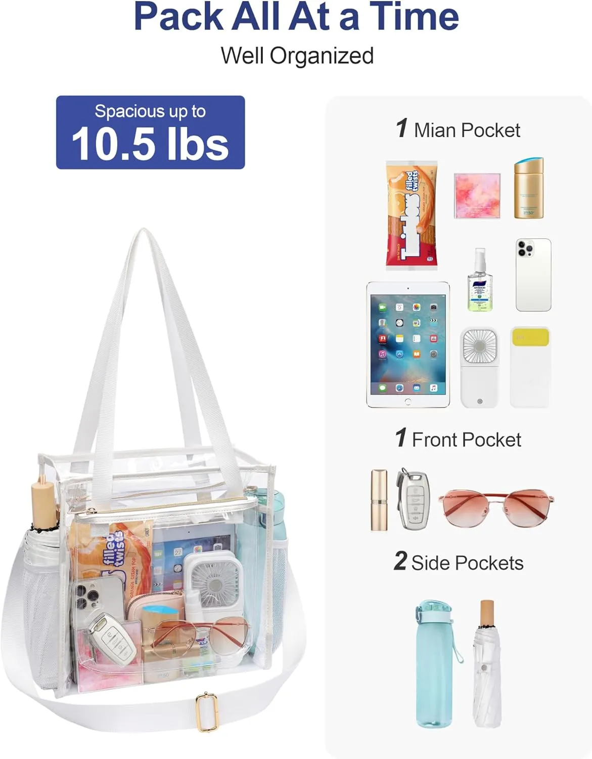 PACKISM Clear Bag 12x6x12 Stadium Approved - Clear Tote Bag for Sport Events Game Day Concert and Work
