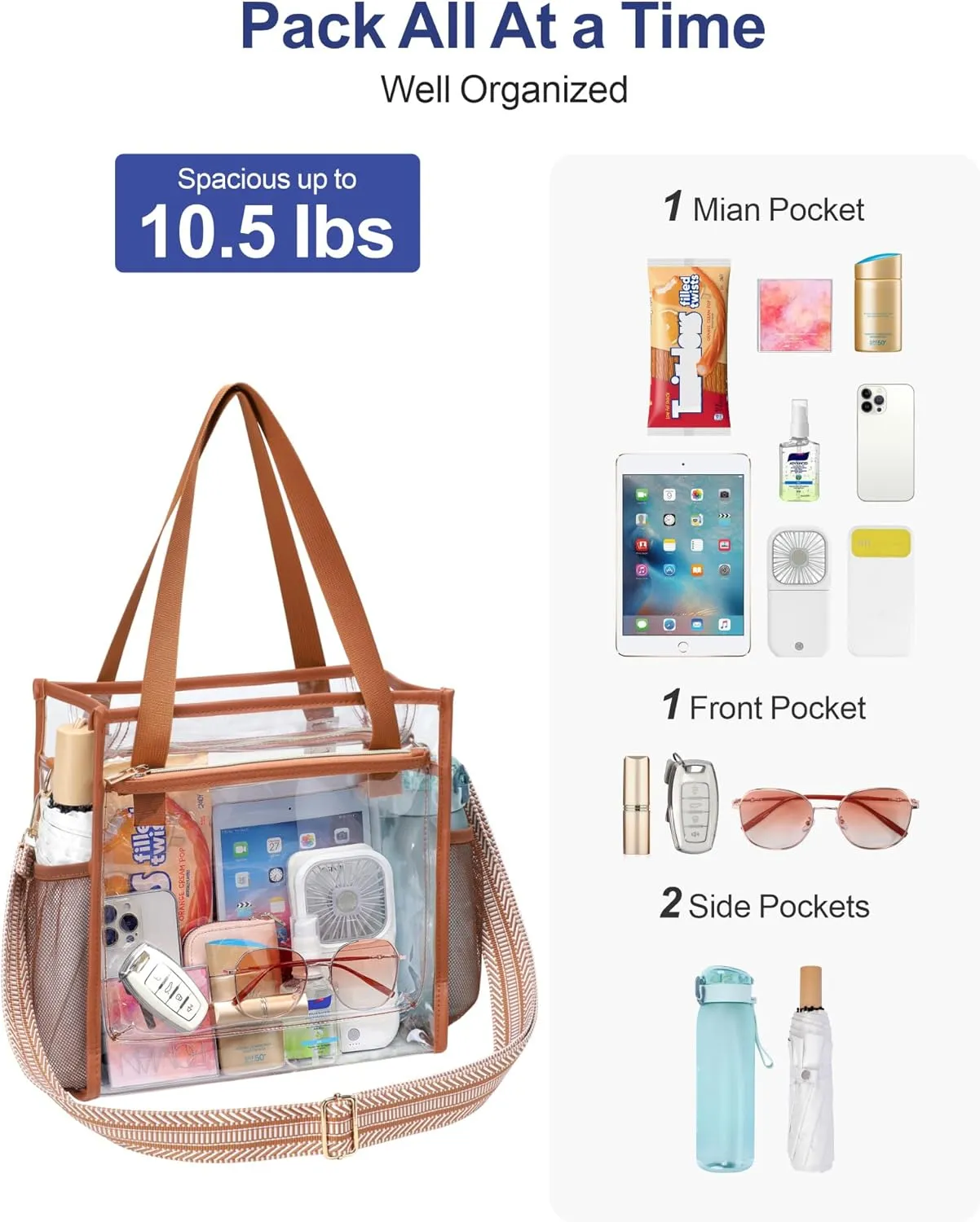 PACKISM Clear Bag 12x6x12 Stadium Approved - Clear Tote Bag for Sport Events Game Day Concert and Work