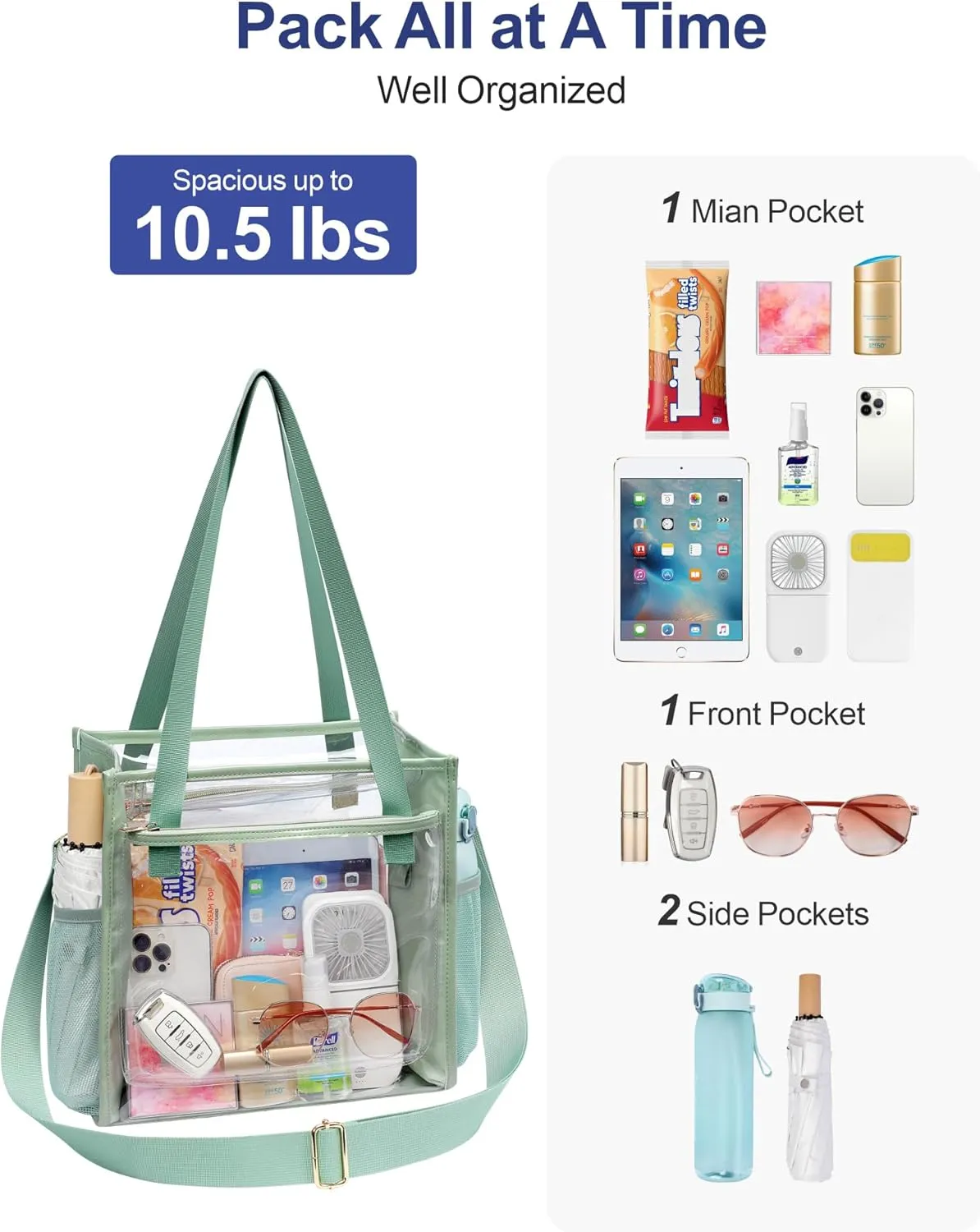 PACKISM Clear Bag 12x6x12 Stadium Approved - Clear Tote Bag for Sport Events Game Day Concert and Work