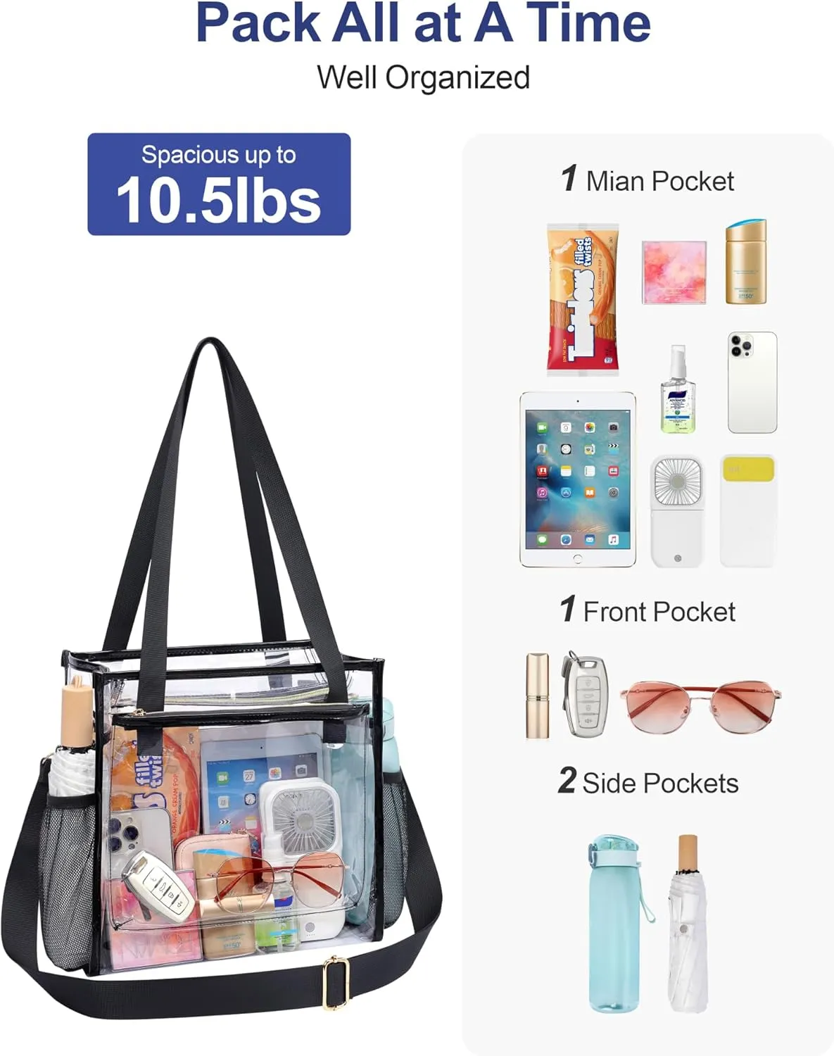 PACKISM Clear Bag 12x6x12 Stadium Approved - Clear Tote Bag for Sport Events Game Day Concert and Work