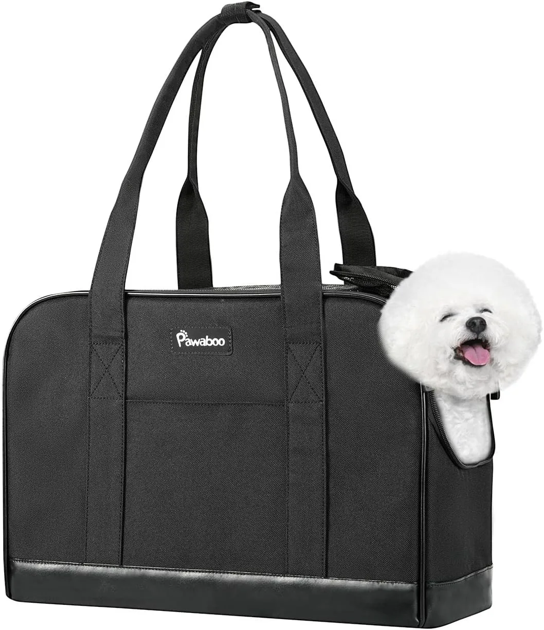 Pawaboo Dog Purse Carrier, Pet Carrier Tote with Pockets, Breathable Soft-Sided Pet Bag with Adjustable Safety Tether Strap for Shopping Travel, Pet Carrier Purse for Small Medium Dog Cat, Black