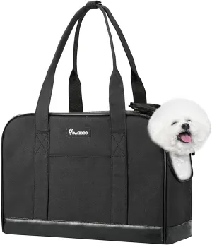 Pawaboo Dog Purse Carrier, Pet Carrier Tote with Pockets, Breathable Soft-Sided Pet Bag with Adjustable Safety Tether Strap for Shopping Travel, Pet Carrier Purse for Small Medium Dog Cat, Black