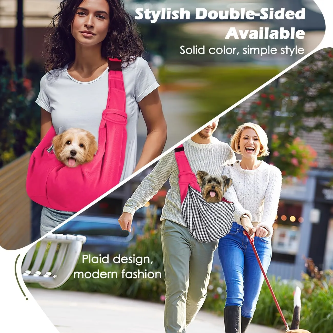 Pawaboo Small Dog Sling Carrier, Reversible Hands Free Dog Sling Carrier for Small Dogs Cats, Puppy Sling Carrier with Adjustable Strap Buckle & Safety Harness, Puppy Essentials, Magenta