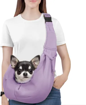 Pawaboo Small Dog Sling Carrier, Reversible Puppy Carrier Hands Free Dog Sling Carrier for Carry Small Dogs and Cats with Adjustable Strap Buckle & Safety Harness, Purple