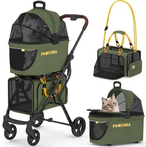 PAWZIDEA Double Pet Stroller with 2 Detachable Carriers, TSA Approved Expandable Cat Carrier Bag, Double Dog Stroller with Removable Carrier, Foldable Pet Travel Car Seat for Small/Medium 2 Dogs Cats