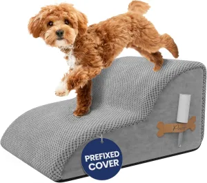 PAWZY Foam Pet Stairs for Bed, Couch or Window PREFIXED Cover - Wide Dog Steps for Bed, Waterproof, Non-Slip Base - Tier Dog Ramp Dog Stairs for Small Dogs, Puppies, Cats -(Gray, 2 Step, 1)