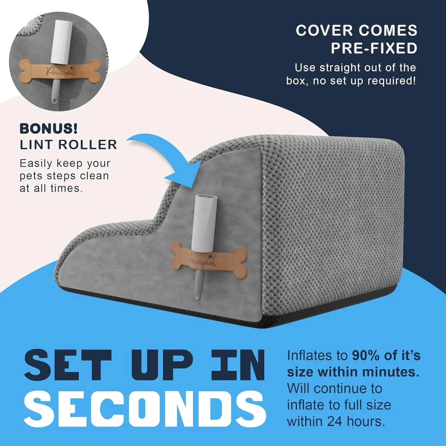 PAWZY Foam Pet Stairs for Bed, Couch or Window PREFIXED Cover - Wide Dog Steps for Bed, Waterproof, Non-Slip Base - Tier Dog Ramp Dog Stairs for Small Dogs, Puppies, Cats -(Gray, 2 Step, 1)