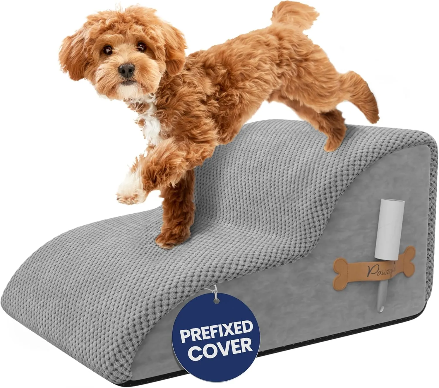 PAWZY Foam Pet Stairs for Bed, Couch or Window PREFIXED Cover - Wide Dog Steps for Bed, Waterproof, Non-Slip Base - Tier Dog Ramp Dog Stairs for Small Dogs, Puppies, Cats -(Gray, 2 Step, 1)