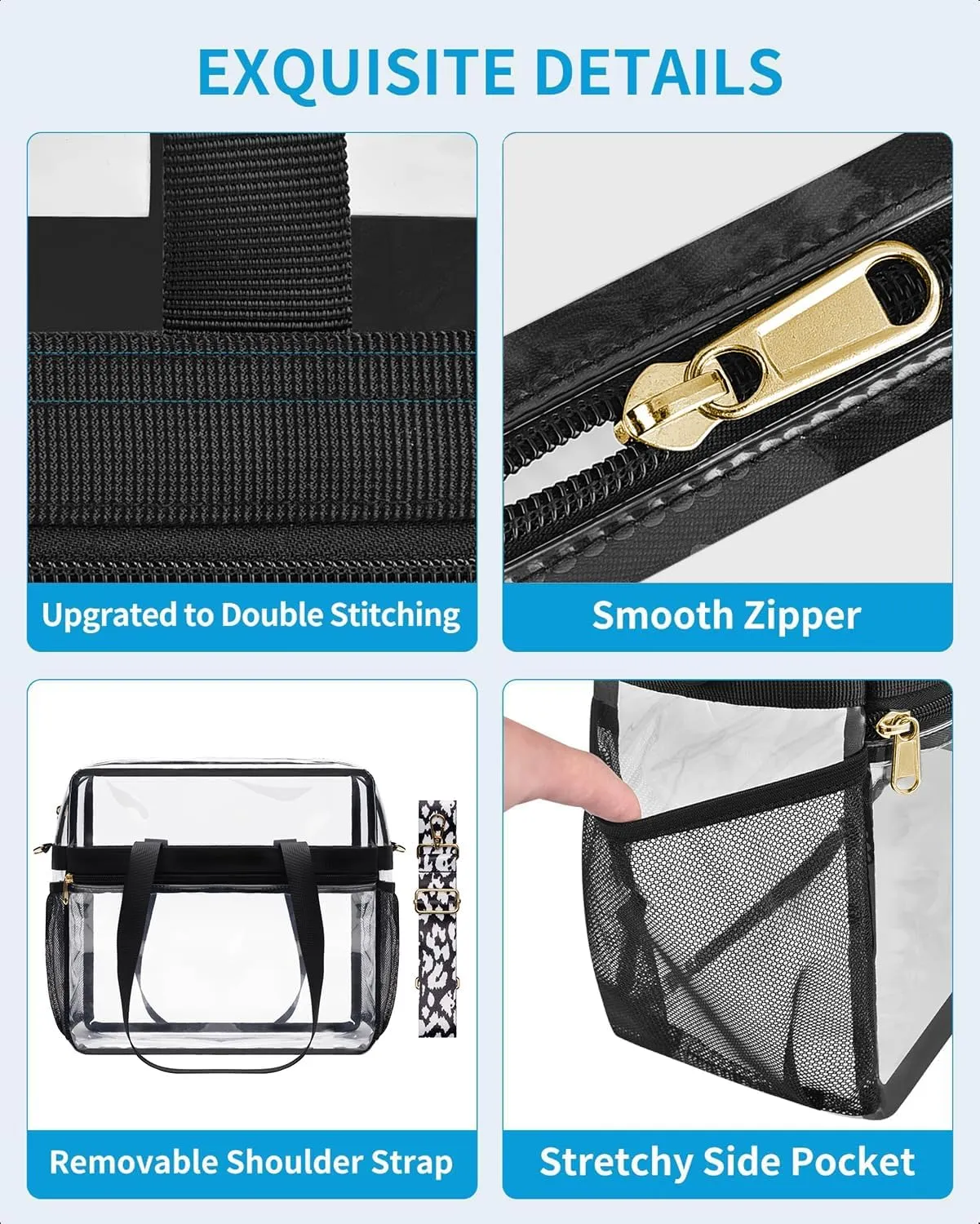 Paxiland Clear Bag for Stadium Events 12x6x12, Clear Tote Bag with Reinforced Strap, Transparent Bag for Sports Concert