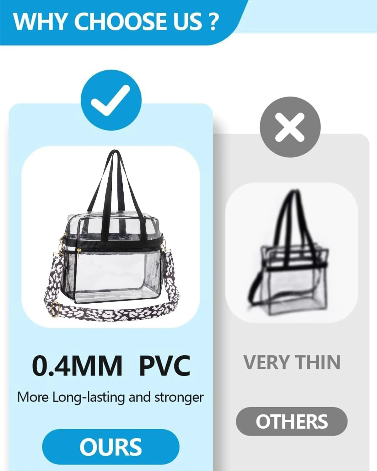 Paxiland Clear Bag for Stadium Events 12x6x12, Clear Tote Bag with Reinforced Strap, Transparent Bag for Sports Concert