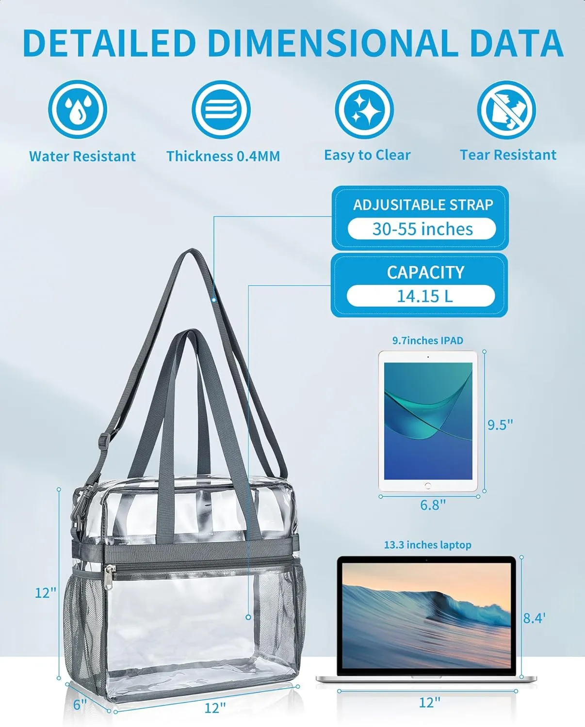 Paxiland Clear Bag for Stadium Events 12x6x12, Clear Tote Bag with Reinforced Strap, Transparent Bag for Sports Concert
