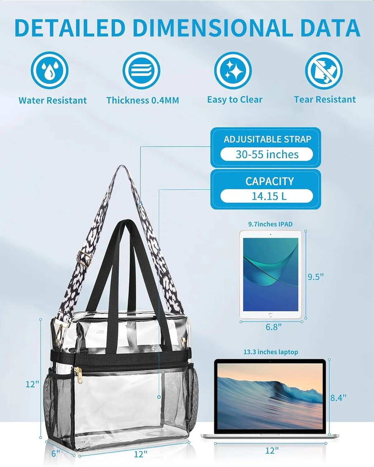 Paxiland Clear Bag for Stadium Events 12x6x12, Clear Tote Bag with Reinforced Strap, Transparent Bag for Sports Concert