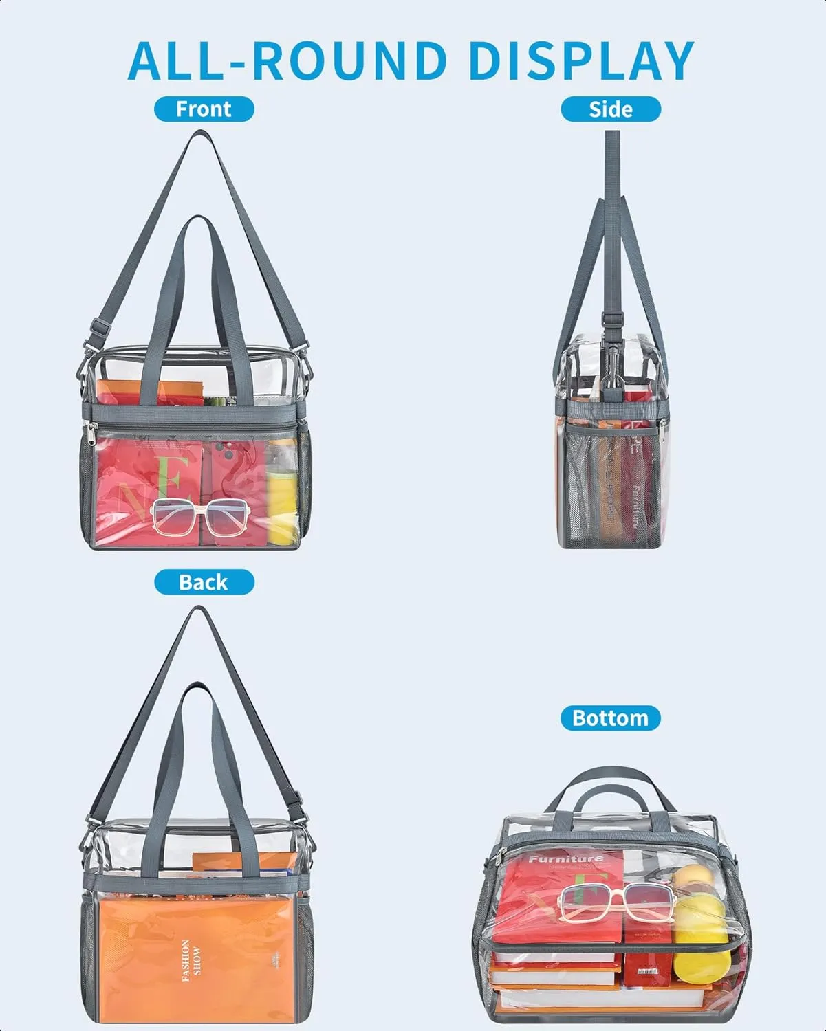 Paxiland Clear Bag for Stadium Events 12x6x12, Clear Tote Bag with Reinforced Strap, Transparent Bag for Sports Concert