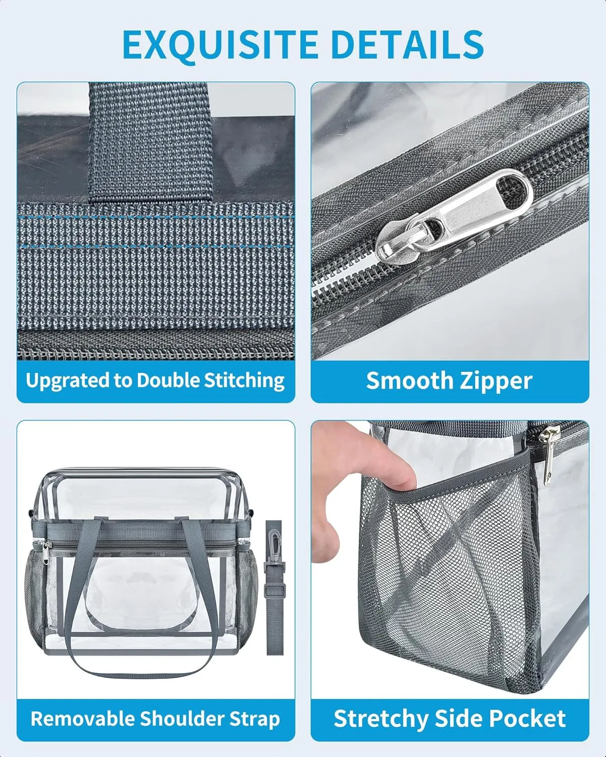 Paxiland Clear Bag for Stadium Events 12x6x12, Clear Tote Bag with Reinforced Strap, Transparent Bag for Sports Concert