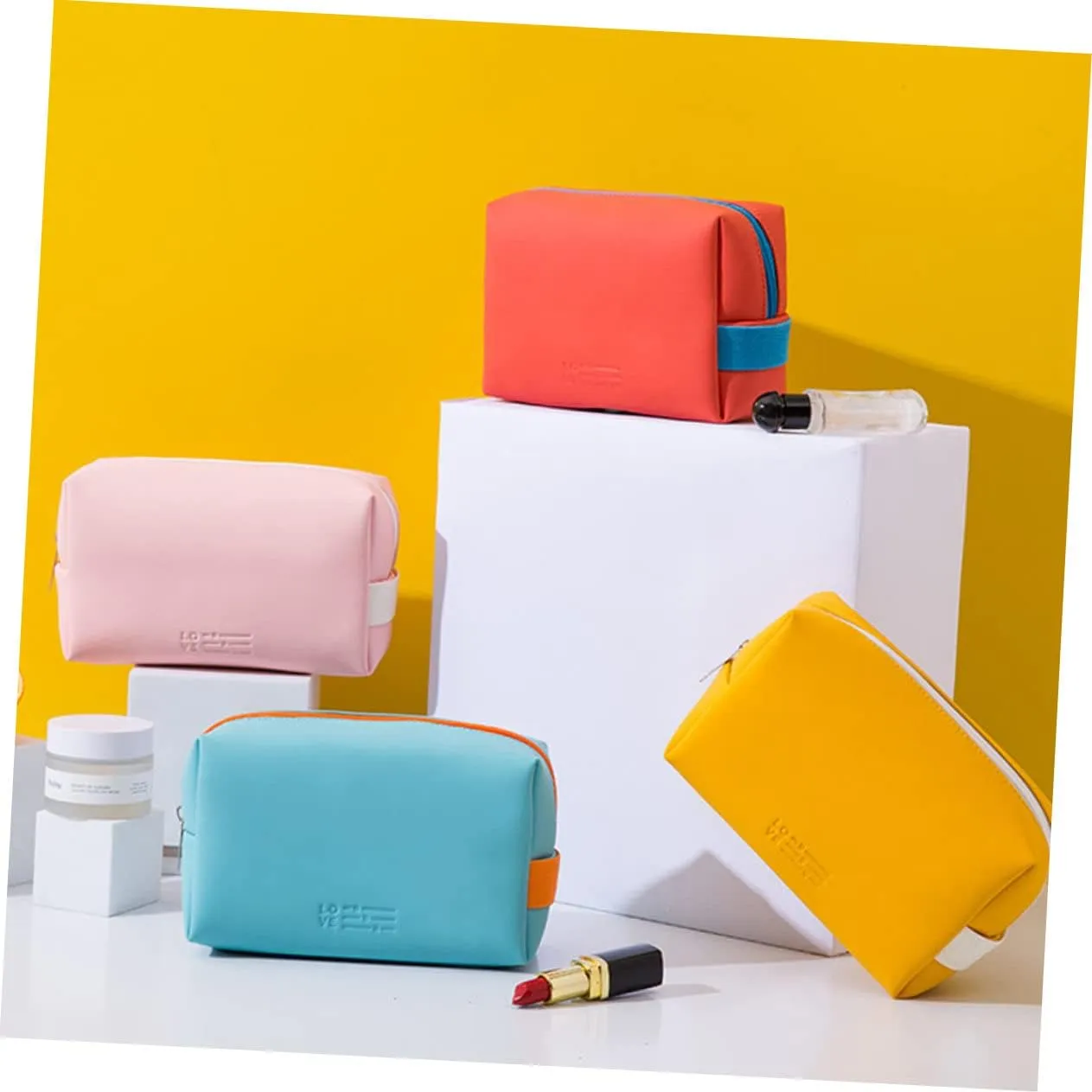 Pcs Cute Cosmetic Bag Quilted Makeup Travel Bag for Women Double Layer Mini Storage Pouch Portable Makeup Handbag Mirror for Travel Vacation Business Trip