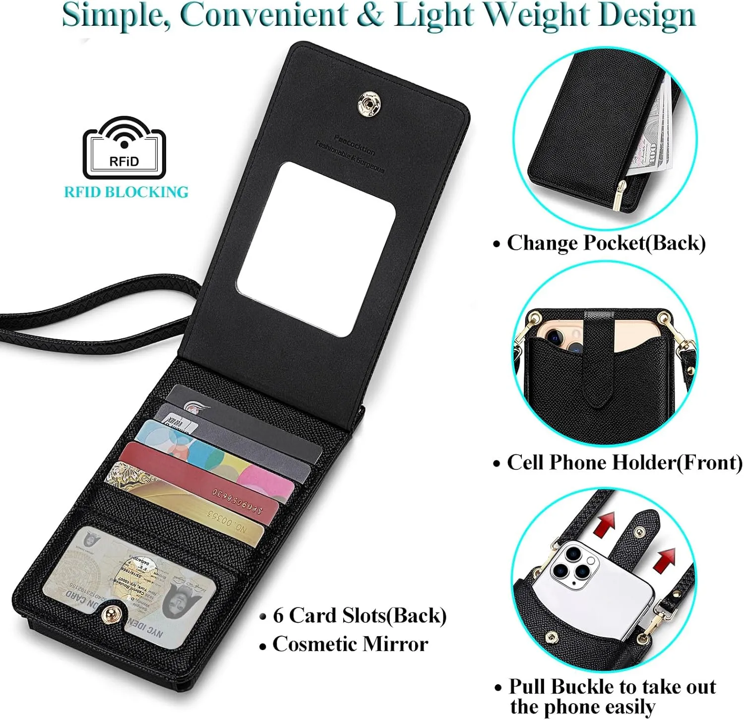 Peacocktion Small Crossbody Cell Phone Purse for Women, Lightweight Mini Small Crossbody Bags for Women with Card Slots